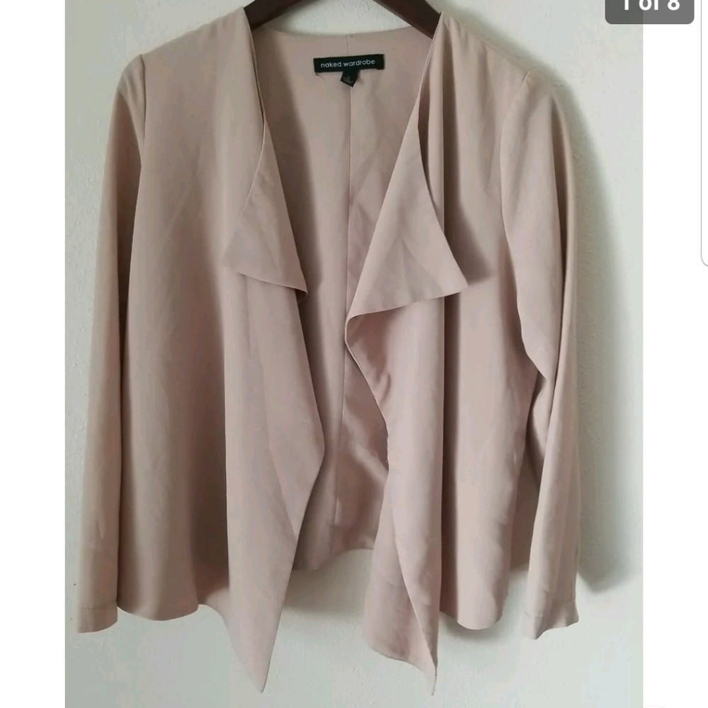 NAKED WARDROBE Waterfall Open Front Cardigan Sweater Size S Tan